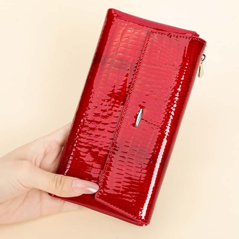Genuine Leather Ladies Clutch Patent Leather Fashion Coin Purse Large Capacity Multi Card Position Women's Wallet