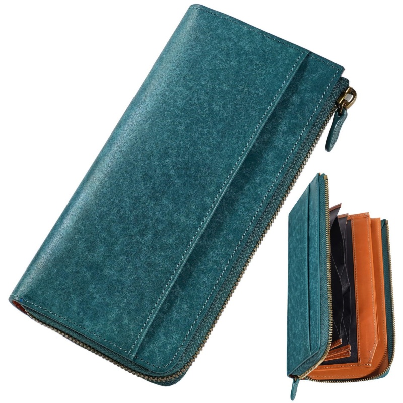 Men's Premium Feeling Cowhide Leather Zipper Long Clutch Men's Wallets