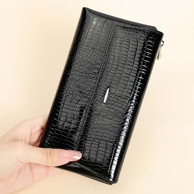 Genuine Leather Ladies Clutch Patent Leather Fashion Coin Purse Large Capacity Multi Card Position Women's Wallet