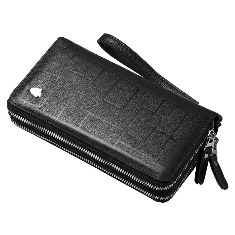 Men's Wallet Long Zipper Clutch Cowhide Geometric Cell Phone Bag Casual Small Clutch Male